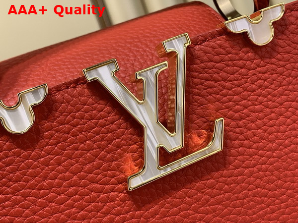 Louis Vuitton Capucines BB Handbag in Lipstick Red Taurillon Leather Adorned with an Iconic Flower Crown and Signature LV Initials Replica