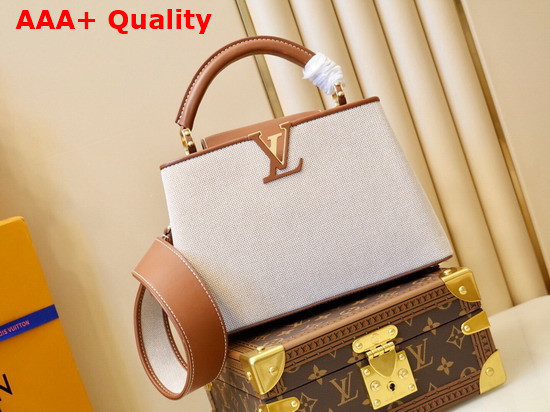 Louis Vuitton Capucines BB Handbag in Luminous Ecru Beige Canvas with Calfskin Details on the Flap Replica
