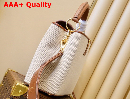 Louis Vuitton Capucines BB Handbag in Luminous Ecru Beige Canvas with Calfskin Details on the Flap Replica