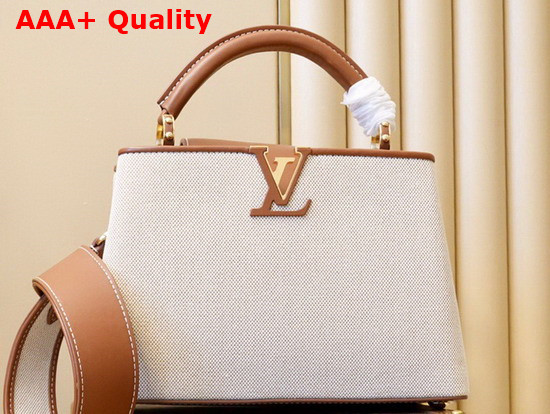 Louis Vuitton Capucines BB Handbag in Luminous Ecru Beige Canvas with Calfskin Details on the Flap Replica