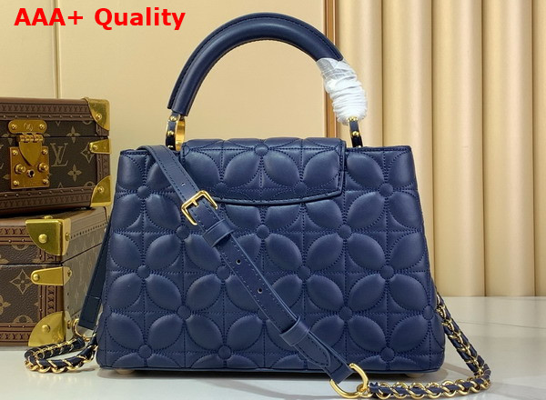 Louis Vuitton Capucines BB Handbag in Navy Blue Lambskin Leather with Monogram Flowers Motif Replica