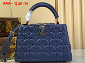 Louis Vuitton Capucines BB Handbag in Navy Blue Lambskin Leather with Monogram Flowers Motif Replica
