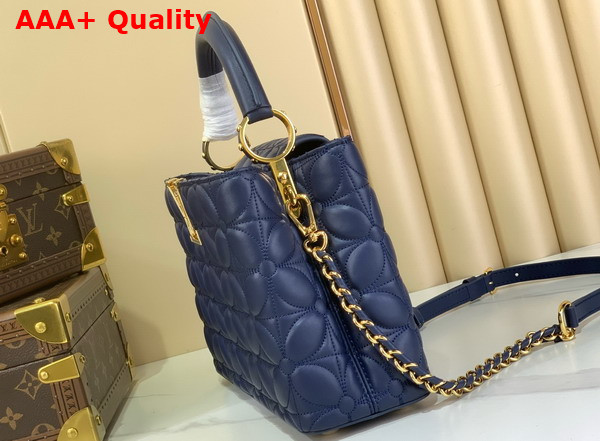 Louis Vuitton Capucines BB Handbag in Navy Blue Lambskin Leather with Monogram Flowers Motif Replica