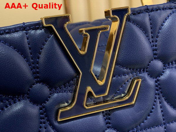 Louis Vuitton Capucines BB Handbag in Navy Blue Lambskin Leather with Monogram Flowers Motif Replica