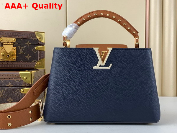 Louis Vuitton Capucines BB Handbag in Navy Blue and Cognac Taurillon Leather Replica
