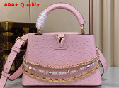 Louis Vuitton Capucines BB Handbag in Pink Ostrich Leather with Triple Chain Adornment Replica