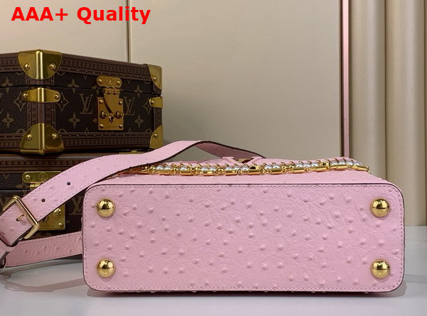 Louis Vuitton Capucines BB Handbag in Pink Ostrich Leather with Triple Chain Adornment Replica