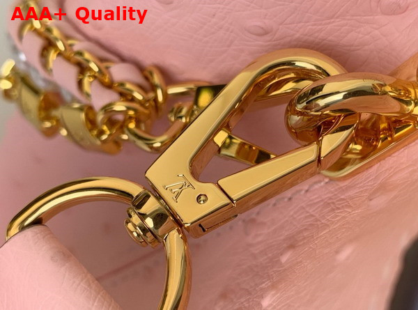 Louis Vuitton Capucines BB Handbag in Pink Ostrich Leather with Triple Chain Adornment Replica