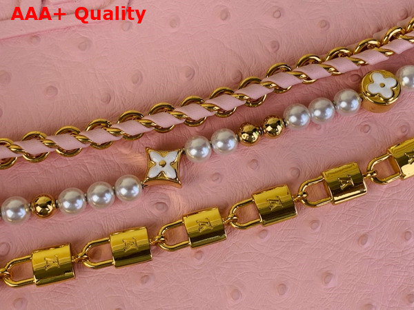 Louis Vuitton Capucines BB Handbag in Pink Ostrich Leather with Triple Chain Adornment Replica