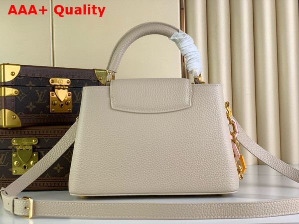 Louis Vuitton Capucines BB Handbag in Quartz White Taurillon Leather The Links are Decorated with Jewel Like Enamel M24684 Replica