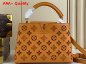 Louis Vuitton Capucines BB Handbag in Saffron Yellow Calfskin Perforated with the Monogram Pattern Replica