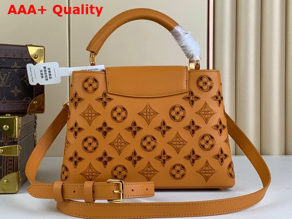 Louis Vuitton Capucines BB Handbag in Saffron Yellow Calfskin Perforated with the Monogram Pattern Replica