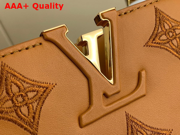 Louis Vuitton Capucines BB Handbag in Saffron Yellow Calfskin Perforated with the Monogram Pattern Replica