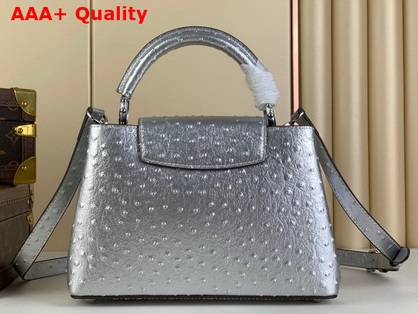 Louis Vuitton Capucines BB Handbag in Silver Ostrich Replica