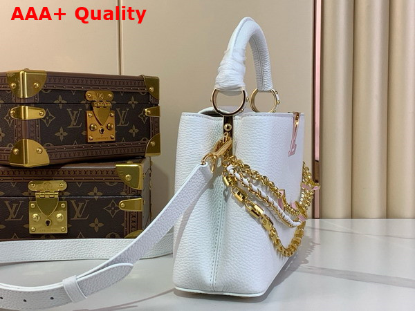 Louis Vuitton Capucines BB Handbag in Silver Sea Taurillon Leather with Triple Chain Adornment M12279 Replica