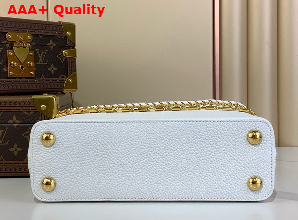 Louis Vuitton Capucines BB Handbag in Silver Sea Taurillon Leather with Triple Chain Adornment M12279 Replica