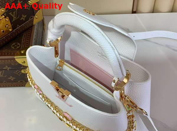 Louis Vuitton Capucines BB Handbag in Silver Sea Taurillon Leather with Triple Chain Adornment M12279 Replica