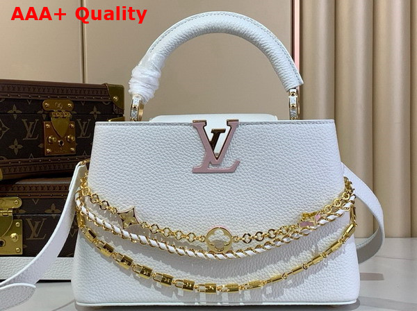 Louis Vuitton Capucines BB Handbag in Silver Sea Taurillon Leather with Triple Chain Adornment M12279 Replica