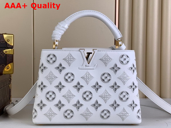 Louis Vuitton Capucines BB Handbag in Snow White Calfskin Perforated with the Monogram Pattern Replica