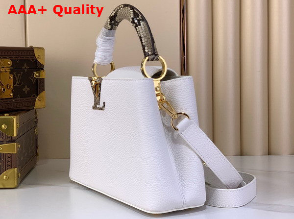 Louis Vuitton Capucines BB Handbag in Snow White Taurillon Leather and Python Leather Trim Replica