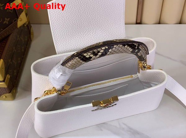 Louis Vuitton Capucines BB Handbag in Snow White Taurillon Leather and Python Leather Trim Replica