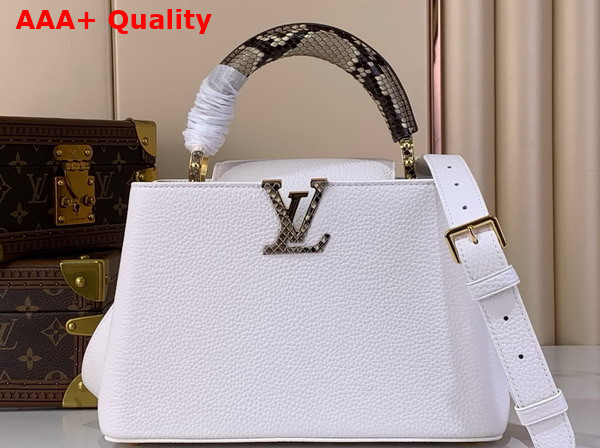 Louis Vuitton Capucines BB Handbag in Snow White Taurillon Leather and Python Leather Trim Replica
