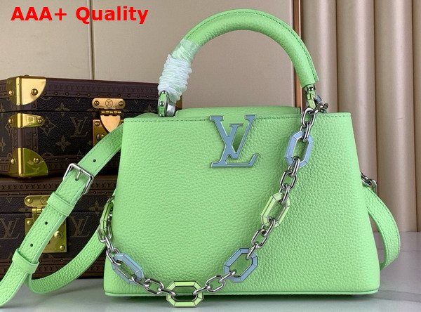 Louis Vuitton Capucines BB Handbag in Spring Green Taurillon Leather The Links are Decorated with Jewel Like Enamel Replica