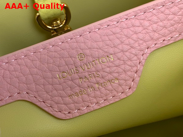 Louis Vuitton Capucines BB Handbag in Sun Beam Yellow Taurillon Leather Features a Joyfully Arty Enameled Chain Replica