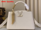 Louis Vuitton Capucines BB Handbag in Vanilla Taurillon Leather with Gold Toned Charm Detail Replica