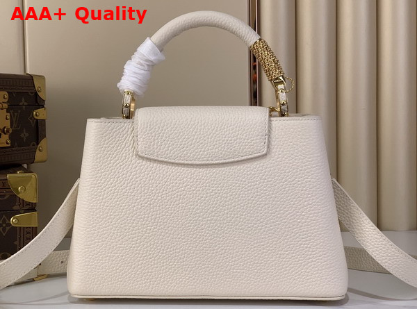 Louis Vuitton Capucines BB Handbag in Vanilla Taurillon Leather with Gold Toned Charm Detail Replica