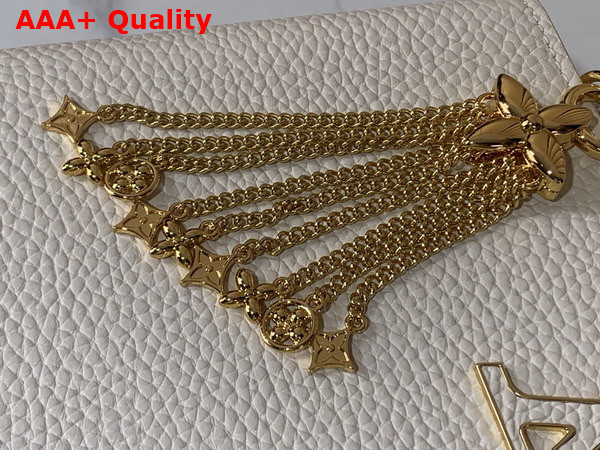 Louis Vuitton Capucines BB Handbag in Vanilla Taurillon Leather with Gold Toned Charm Detail Replica