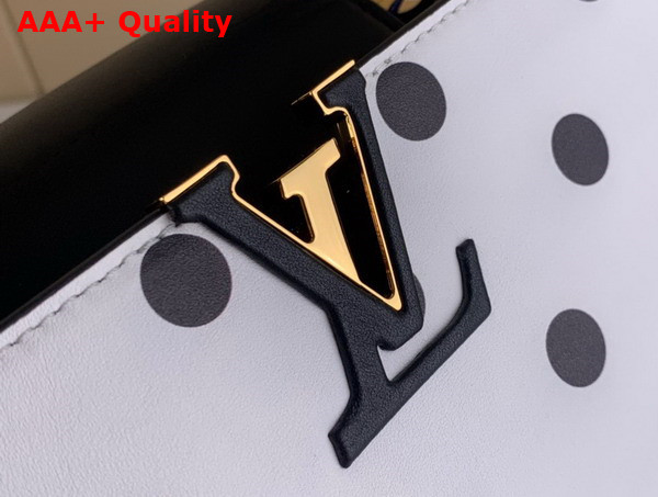 Louis Vuitton Capucines BB Handbag in White Calfskin with a Graphic Pattern of Black Polka Dots M20373 Replica