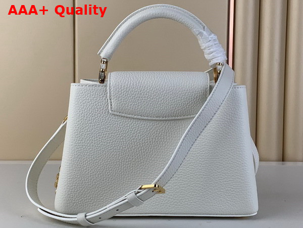 Louis Vuitton Capucines BB Handbag in White Taurillon Leather Gold Color Chain Adorned with Colored Monogram Flowers Replica