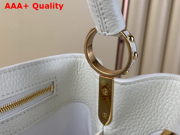 Louis Vuitton Capucines BB Handbag in White Taurillon Leather Gold Color Chain Adorned with Colored Monogram Flowers Replica