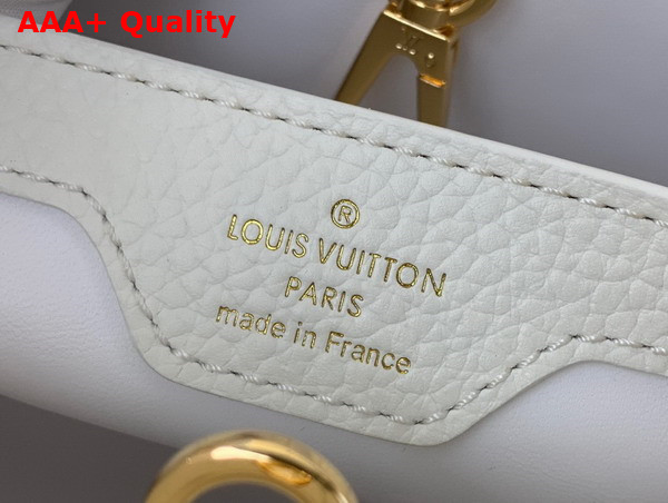 Louis Vuitton Capucines BB Handbag in White Taurillon Leather Gold Color Chain Adorned with Colored Monogram Flowers Replica