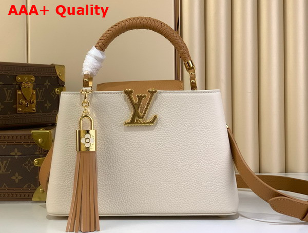Louis Vuitton Capucines BB Handbag with a Removable Tassel Charm Cream Arizona Beige Taurillon Leather M25466 Replica