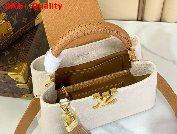 Louis Vuitton Capucines BB Handbag with a Removable Tassel Charm Cream Arizona Beige Taurillon Leather M25466 Replica