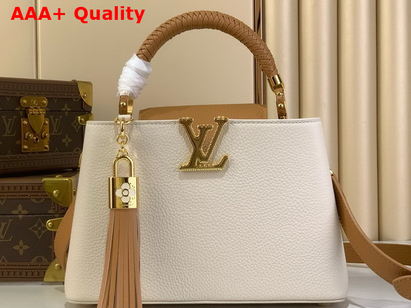 Louis Vuitton Capucines BB Handbag with a Removable Tassel Charm Cream Arizona Beige Taurillon Leather M25466 Replica
