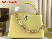 Louis Vuitton Capucines BB Handbags in Jaune Plume Yellow Taurillon Leather with Multicolored Chain Replica