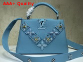 Louis Vuitton Capucines BB Sky Blue Taurillon Skin Alternate with Metal Studded Taiga Leather Patches Replica