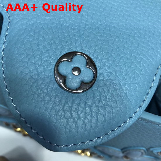 Louis Vuitton Capucines BB Sky Blue Taurillon Skin Alternate with Metal Studded Taiga Leather Patches Replica