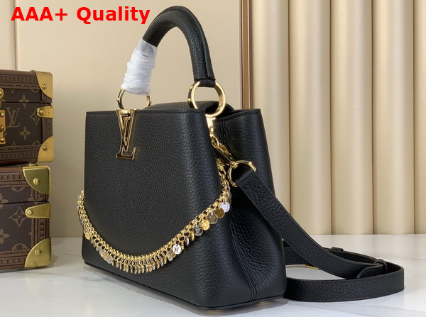 Louis Vuitton Capucines BB in Black Taurillon Leather Adorned with a Charm Embellished Chain M28197 Replica