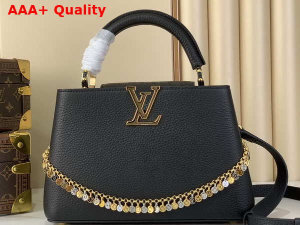 Louis Vuitton Capucines BB in Black Taurillon Leather Adorned with a Charm Embellished Chain M28197 Replica