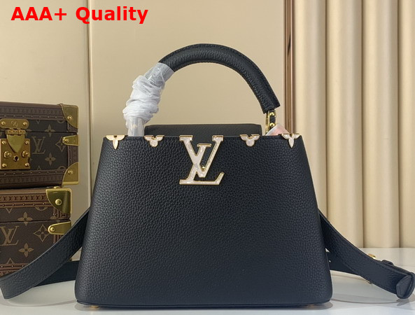 Louis Vuitton Capucines BB in Black Taurillon Leather Elevated with a Crown of Mother of Pearl Effect Monogram Flowers M25404 Replica