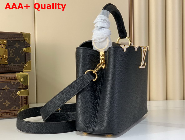 Louis Vuitton Capucines BB in Black Taurillon Leather Elevated with a Crown of Mother of Pearl Effect Monogram Flowers M25404 Replica