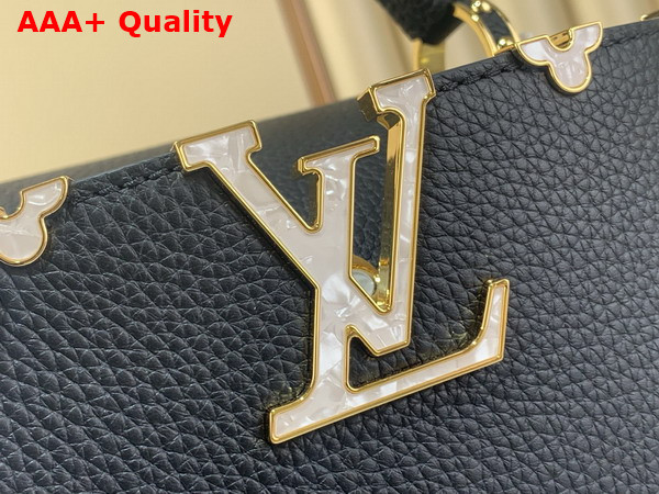 Louis Vuitton Capucines BB in Black Taurillon Leather Elevated with a Crown of Mother of Pearl Effect Monogram Flowers M25404 Replica