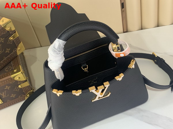 Louis Vuitton Capucines BB in Black Taurillon Leather Elevated with a Crown of Mother of Pearl Effect Monogram Flowers M25404 Replica