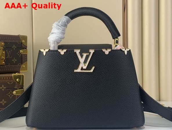 Louis Vuitton Capucines BB in Black Taurillon Leather Elevated with a Crown of Mother of Pearl Effect Monogram Flowers M25404 Replica