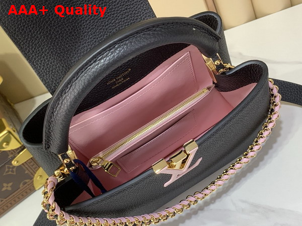 Louis Vuitton Capucines BB in Black Taurillon Leather with Hand Braided Chain Replica