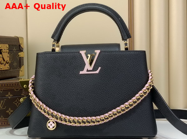Louis Vuitton Capucines BB in Black Taurillon Leather with Hand Braided Chain Replica